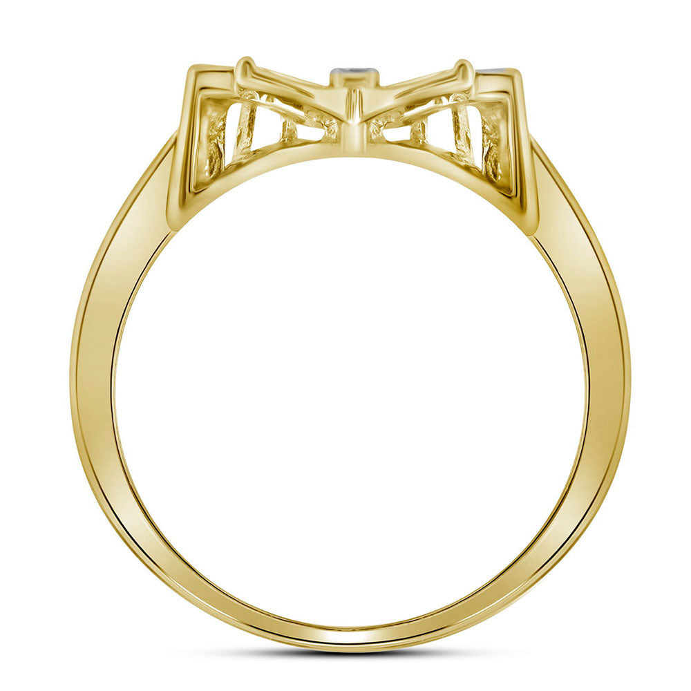10kt Yellow Gold Womens Round Diamond Butterfly Bug Cluster Ring 1/12 Cttw 7 Daisy Joyeria