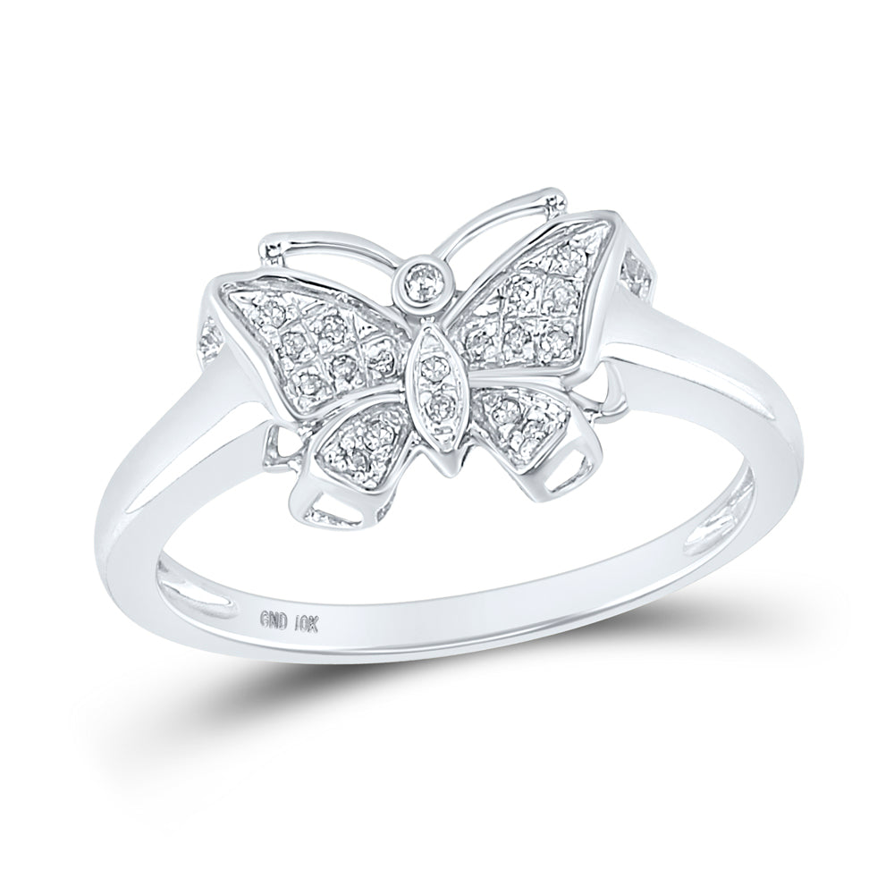 10kt White Gold Womens Round Diamond Butterfly Bug Cluster Fashion Ring 1/12 Cttw 7 Daisy Joyeria