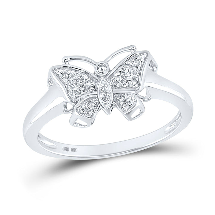 10kt White Gold Womens Round Diamond Butterfly Bug Cluster Fashion Ring 1/12 Cttw 7 Daisy Joyeria