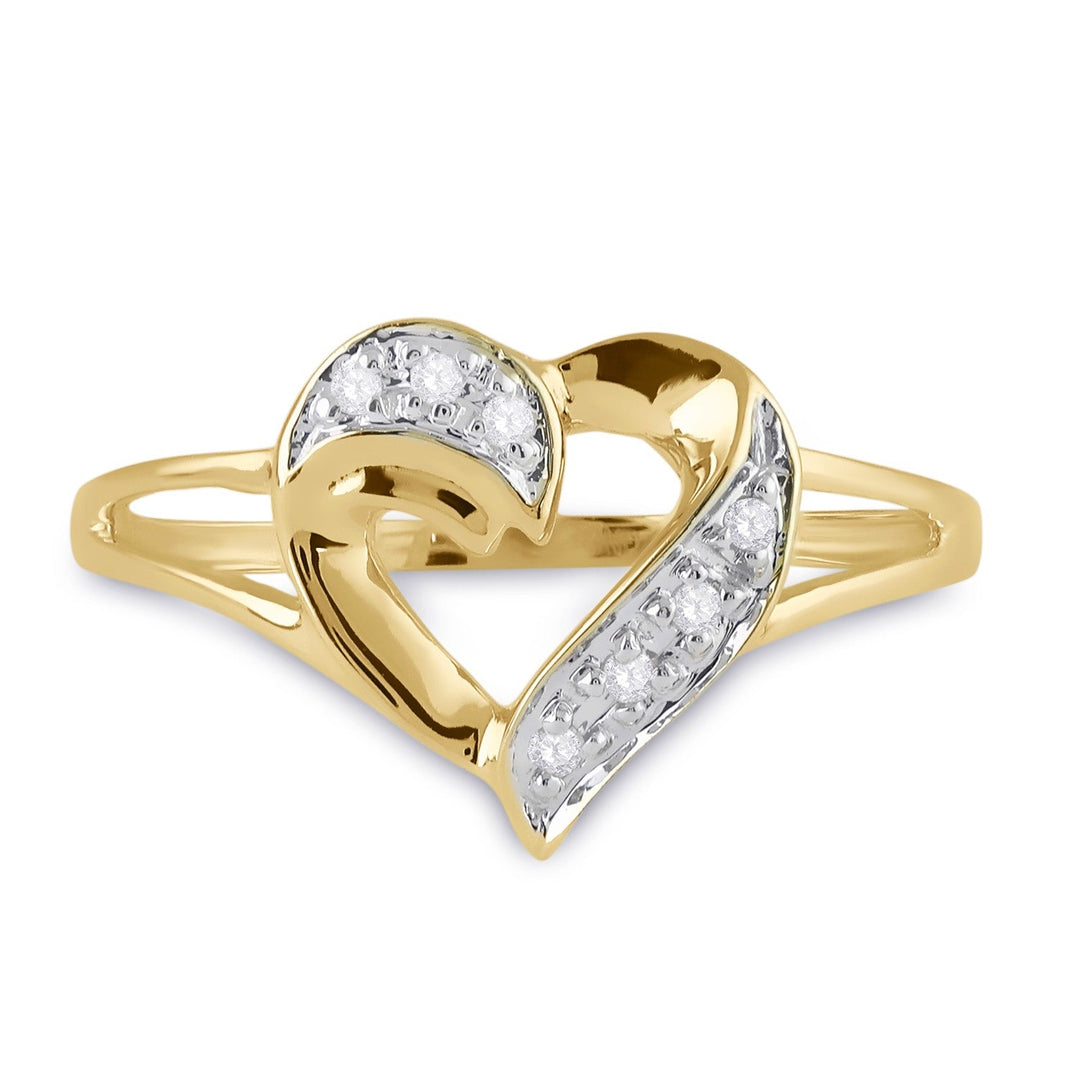 10kt Yellow Gold Womens Round Diamond Split-shank Heart Ring 1/20 Cttw 7 Daisy Joyeria