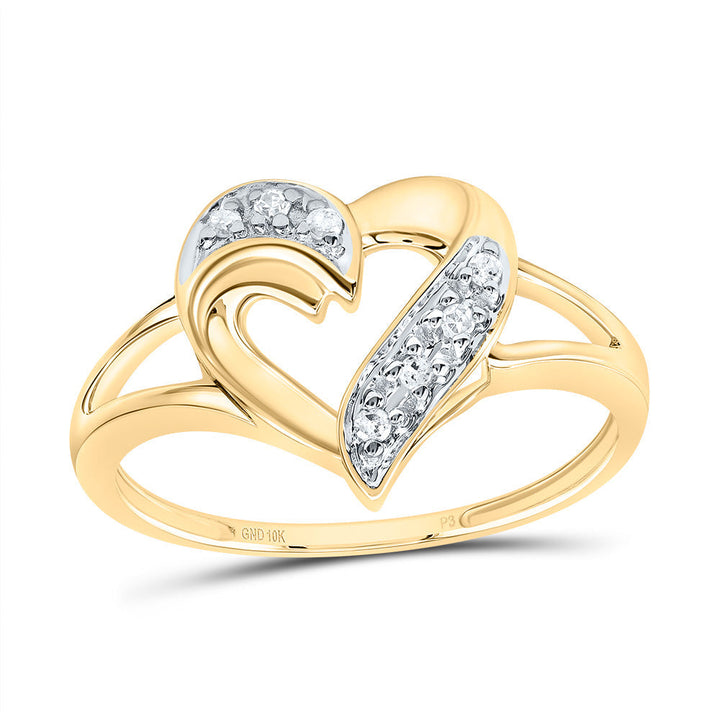 10kt Yellow Gold Womens Round Diamond Split-shank Heart Ring 1/20 Cttw 7 Daisy Joyeria