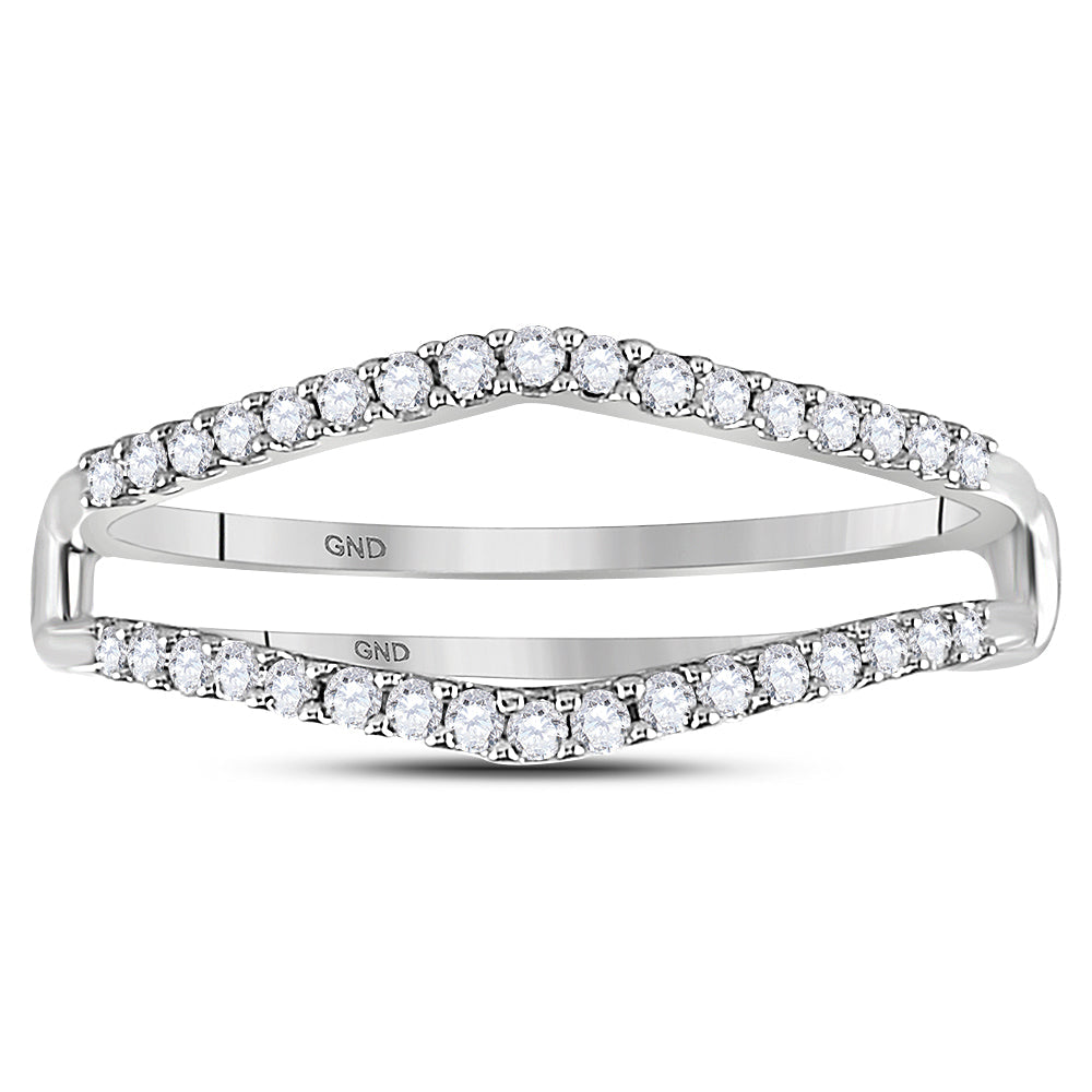 14kt White Gold Womens Round Diamond Ring Guard Wrap Enhancer Wedding Band 1/4 Cttw 7 Daisy Joyeria