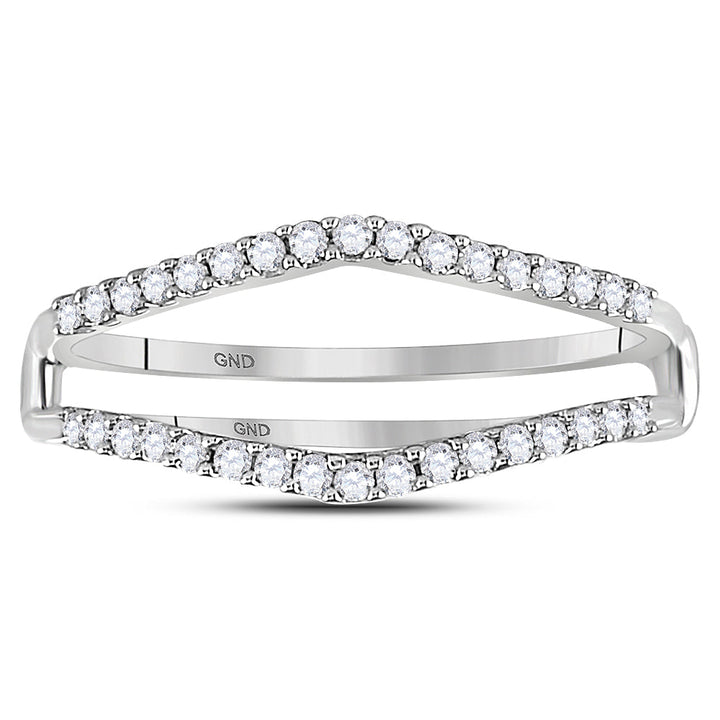 14kt White Gold Womens Round Diamond Ring Guard Wrap Enhancer Wedding Band 1/4 Cttw 7 Daisy Joyeria