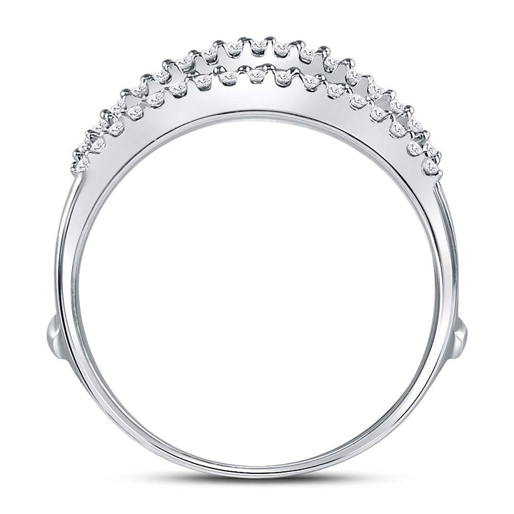 14kt White Gold Womens Round Diamond Ring Guard Wrap Enhancer Wedding Band 1/4 Cttw 7 Daisy Joyeria