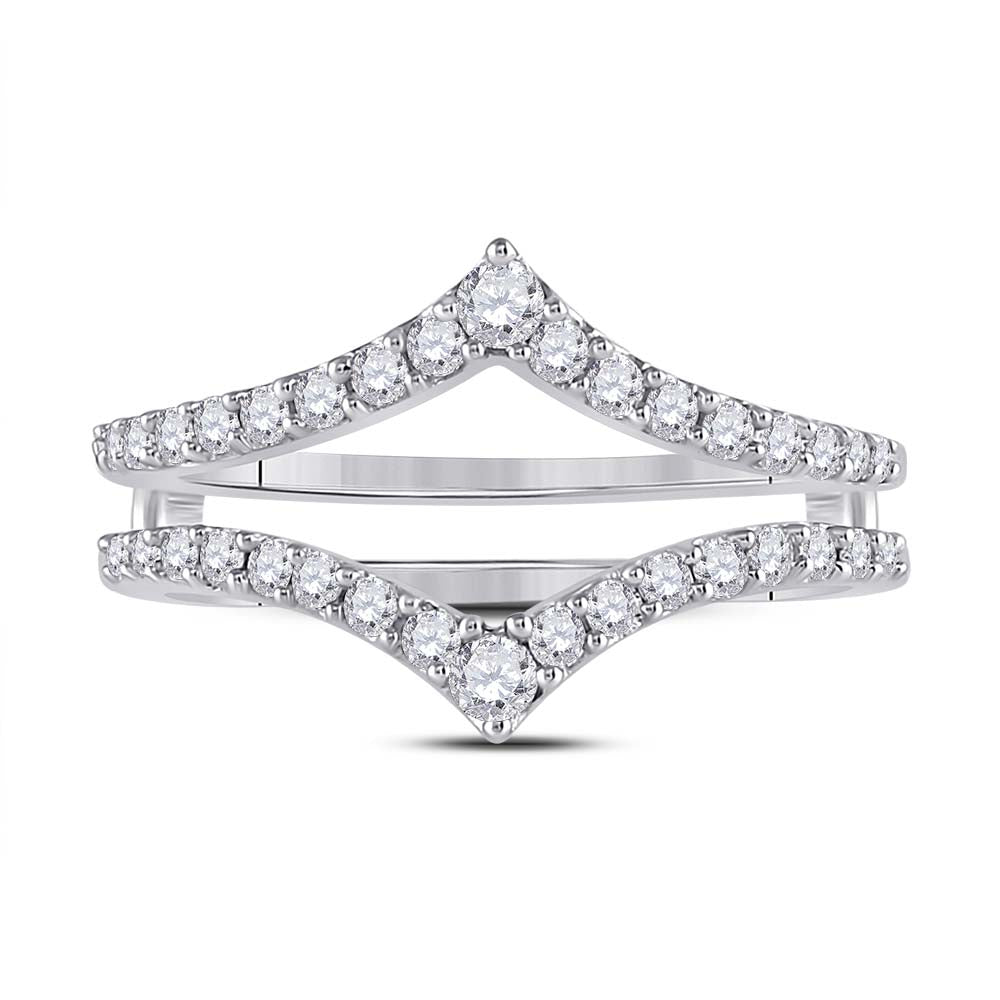 14kt White Gold Womens Round Diamond Ring Guard Wrap Enhancer Wedding Band 1/2 Cttw 7 Daisy Joyeria
