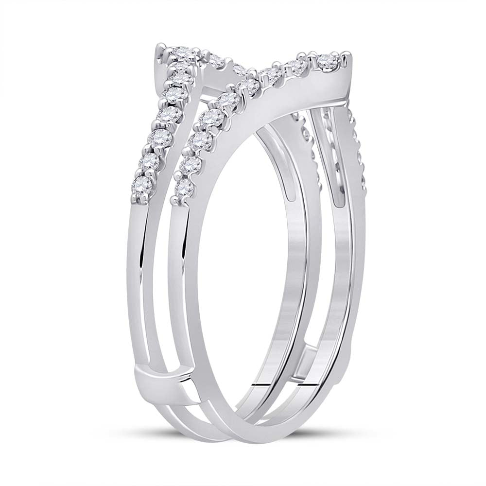 14kt White Gold Womens Round Diamond Ring Guard Wrap Enhancer Wedding Band 1/2 Cttw 7 Daisy Joyeria