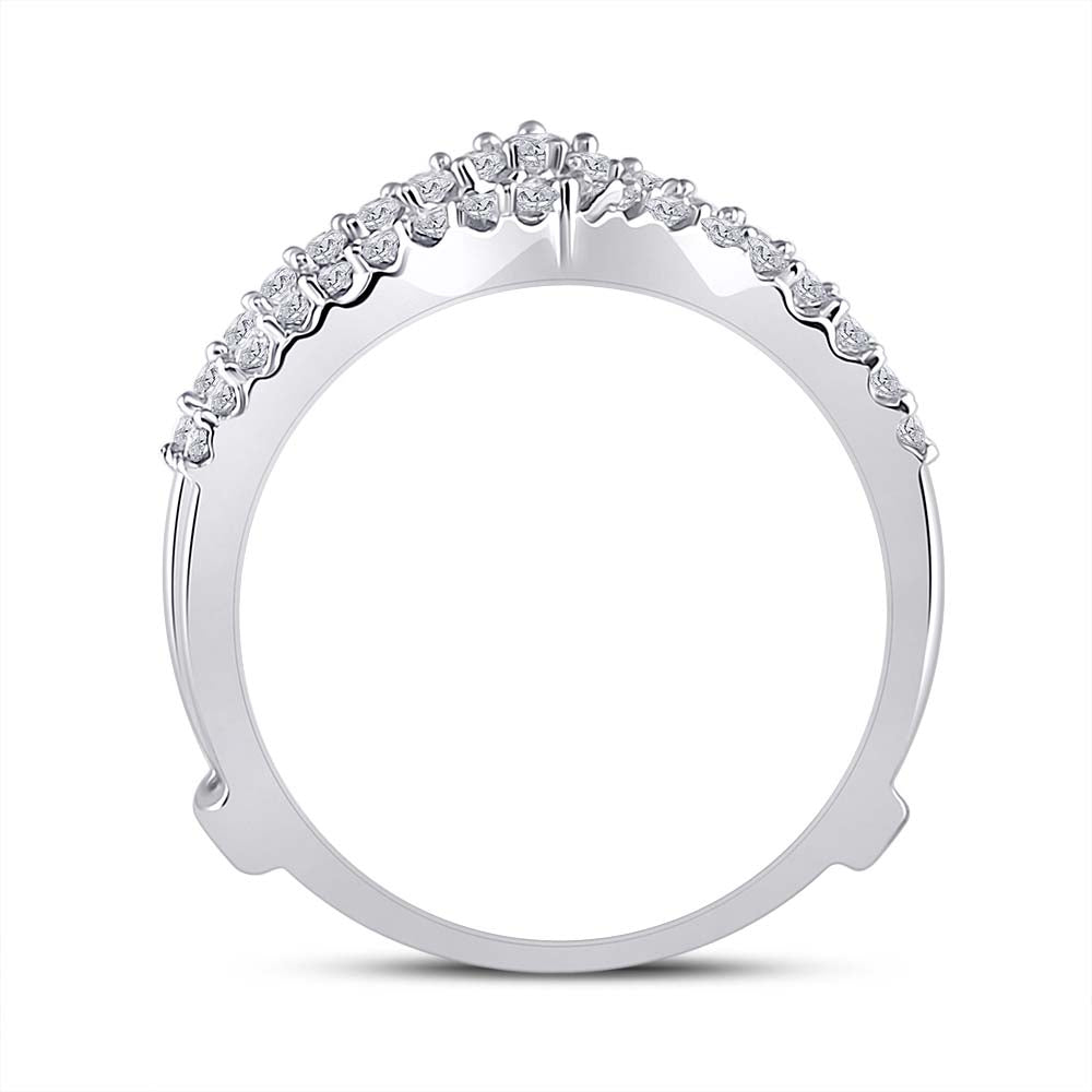 14kt White Gold Womens Round Diamond Ring Guard Wrap Enhancer Wedding Band 1/2 Cttw 7 Daisy Joyeria