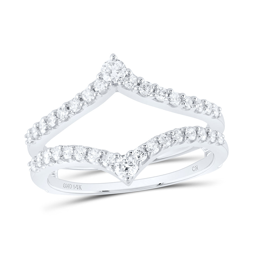 14kt White Gold Womens Round Diamond Ring Guard Wrap Enhancer Wedding Band 1/2 Cttw 7 Daisy Joyeria