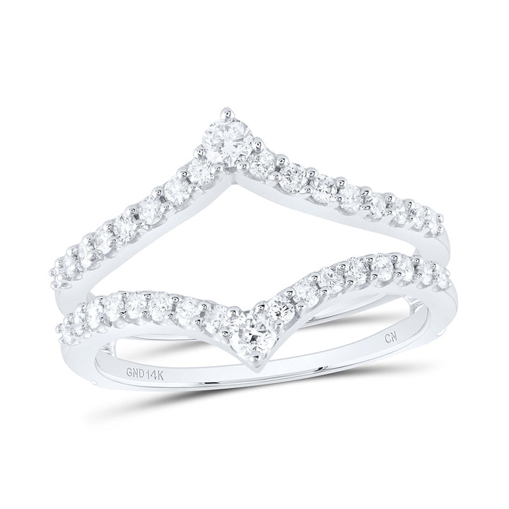 14kt White Gold Womens Round Diamond Ring Guard Wrap Enhancer Wedding Band 1/2 Cttw 7 Daisy Joyeria