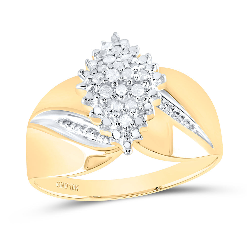 10kt Yellow Gold Womens Round Prong-set Diamond Oval Cluster Ring 1/8 Cttw 7 Daisy Joyeria