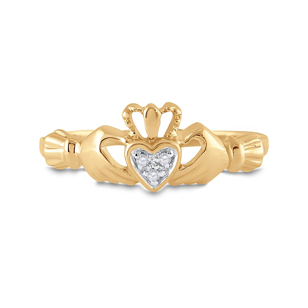 10kt Yellow Gold Womens Round Diamond Claddagh Heart Ring .02 Cttw 7 Daisy Joyeria