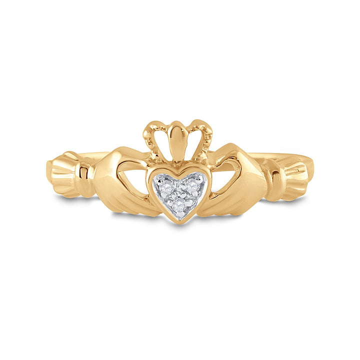 10kt Yellow Gold Womens Round Diamond Claddagh Heart Ring .02 Cttw 7 Daisy Joyeria