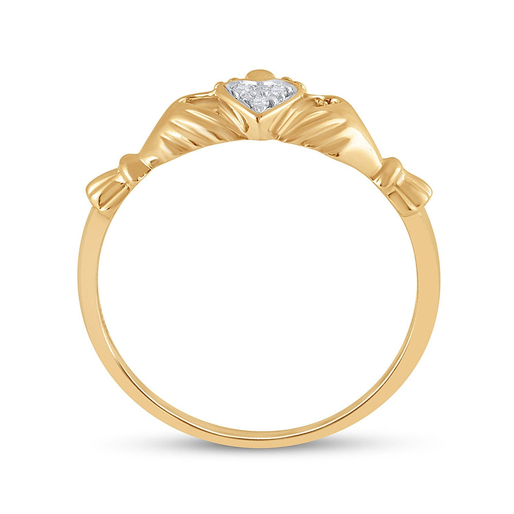 10kt Yellow Gold Womens Round Diamond Claddagh Heart Ring .02 Cttw 7 Daisy Joyeria