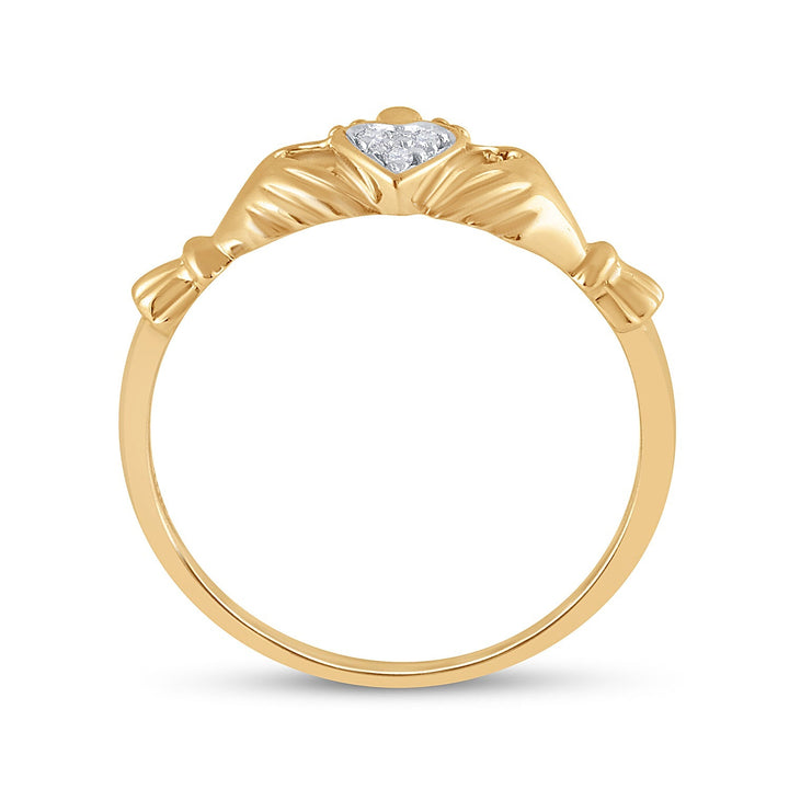 10kt Yellow Gold Womens Round Diamond Claddagh Heart Ring .02 Cttw 7 Daisy Joyeria