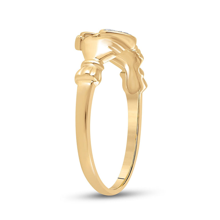 10kt Yellow Gold Womens Round Diamond Claddagh Heart Ring .02 Cttw 7 Daisy Joyeria