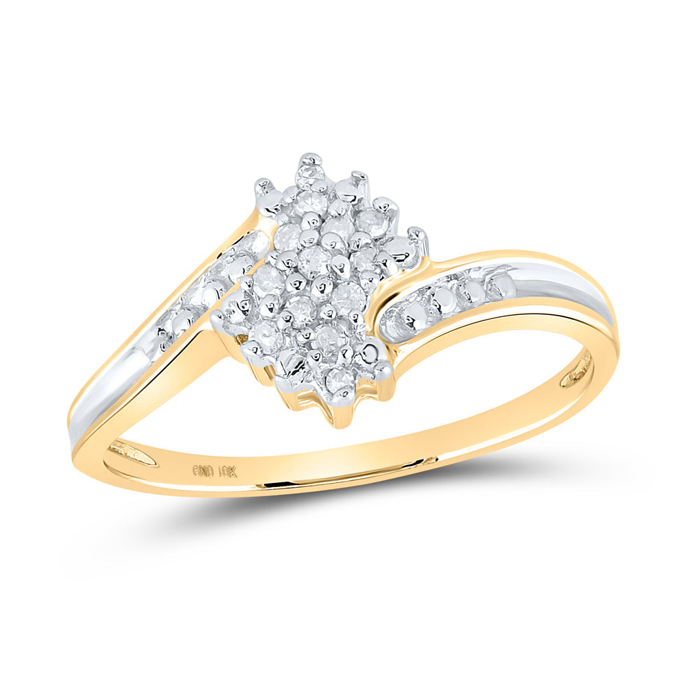 10kt Two-tone Gold Womens Round Diamond Cluster Ring 1/10 Cttw 7 Daisy Joyeria