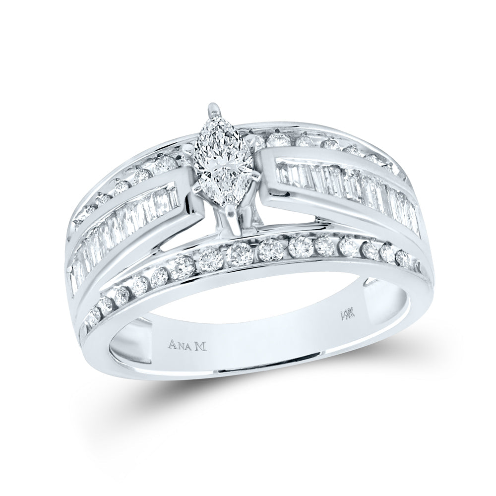 14kt White Gold Womens Marquise Diamond Solitaire Bridal Wedding Engagement Ring 1.00 Cttw 7 Daisy Joyeria