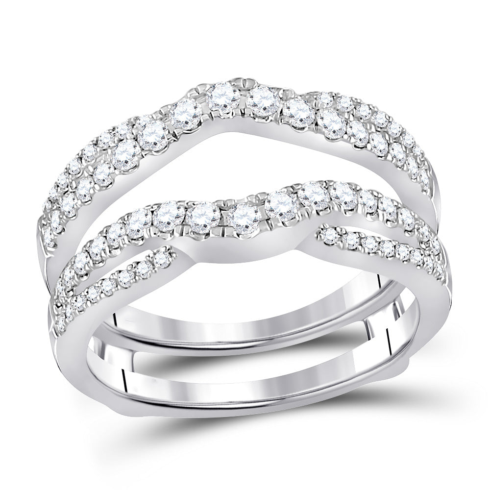 14kt White Gold Womens Round Diamond Wrap Ring Guard Enhancer 5/8 Cttw 7 Daisy Joyeria