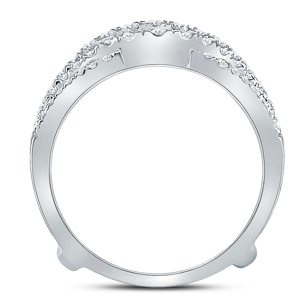 14kt White Gold Womens Round Diamond Wrap Ring Guard Enhancer 5/8 Cttw 7 Daisy Joyeria