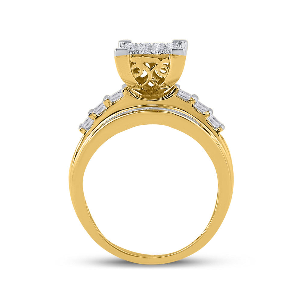 10kt Yellow Gold Womens Round Diamond Cluster Bridal Wedding Engagement Ring 1.00 Cttw 7 Daisy Joyeria