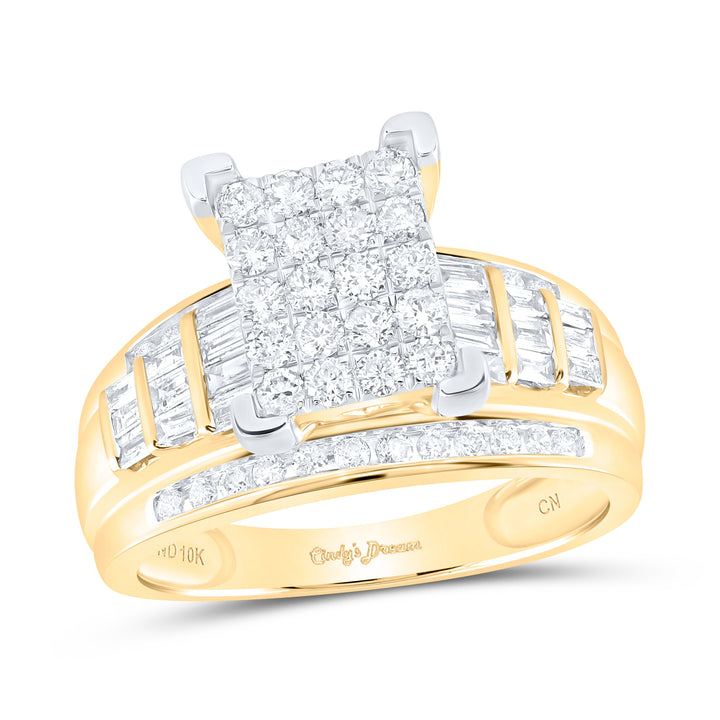 10kt Yellow Gold Womens Round Diamond Cluster Bridal Wedding Engagement Ring 1.00 Cttw 7 Daisy Joyeria