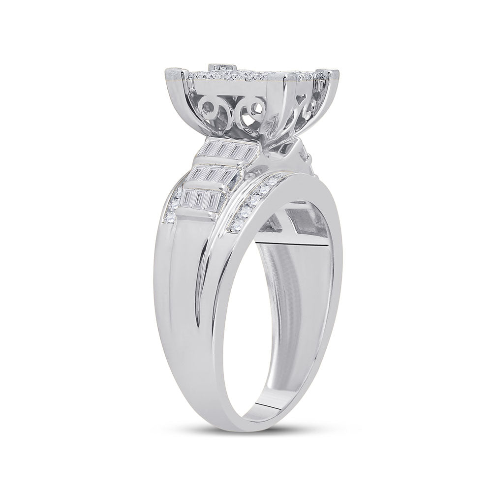 10kt White Gold Womens Princess Diamond Cluster Bridal Wedding Engagement Ring 1.00 Cttw 7 Daisy Joyeria