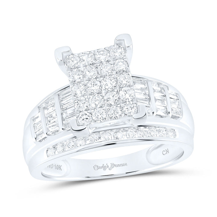 10kt White Gold Womens Princess Diamond Cluster Bridal Wedding Engagement Ring 1.00 Cttw 7 Daisy Joyeria