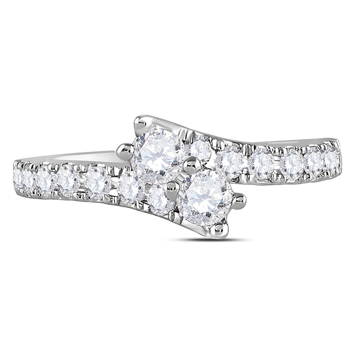14kt White Gold Womens Round Diamond 2-stone Bridal Wedding Engagement Ring 1.00 Cttw (Certified) 7 Daisy Joyeria