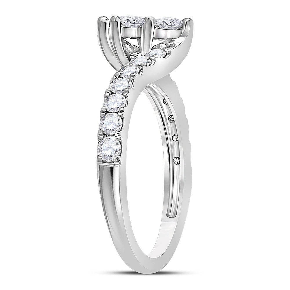 14kt White Gold Womens Round Diamond 2-stone Bridal Wedding Engagement Ring 1.00 Cttw (Certified) 7 Daisy Joyeria