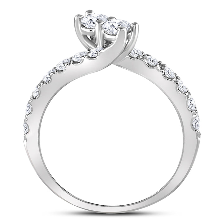 14kt White Gold Womens Round Diamond 2-stone Bridal Wedding Engagement Ring 1.00 Cttw (Certified) 7 Daisy Joyeria