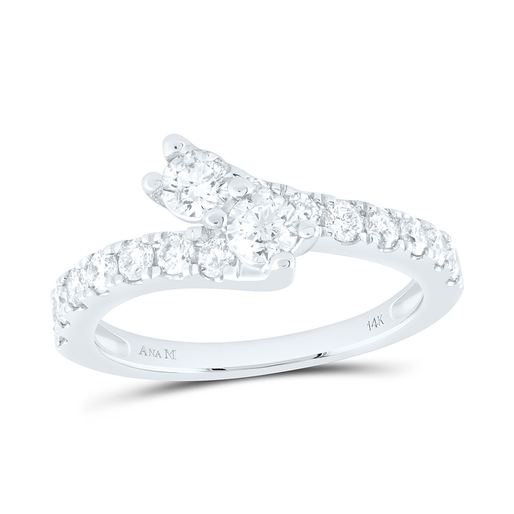 14kt White Gold Womens Round Diamond 2-stone Bridal Wedding Engagement Ring 1.00 Cttw (Certified) 7 Daisy Joyeria