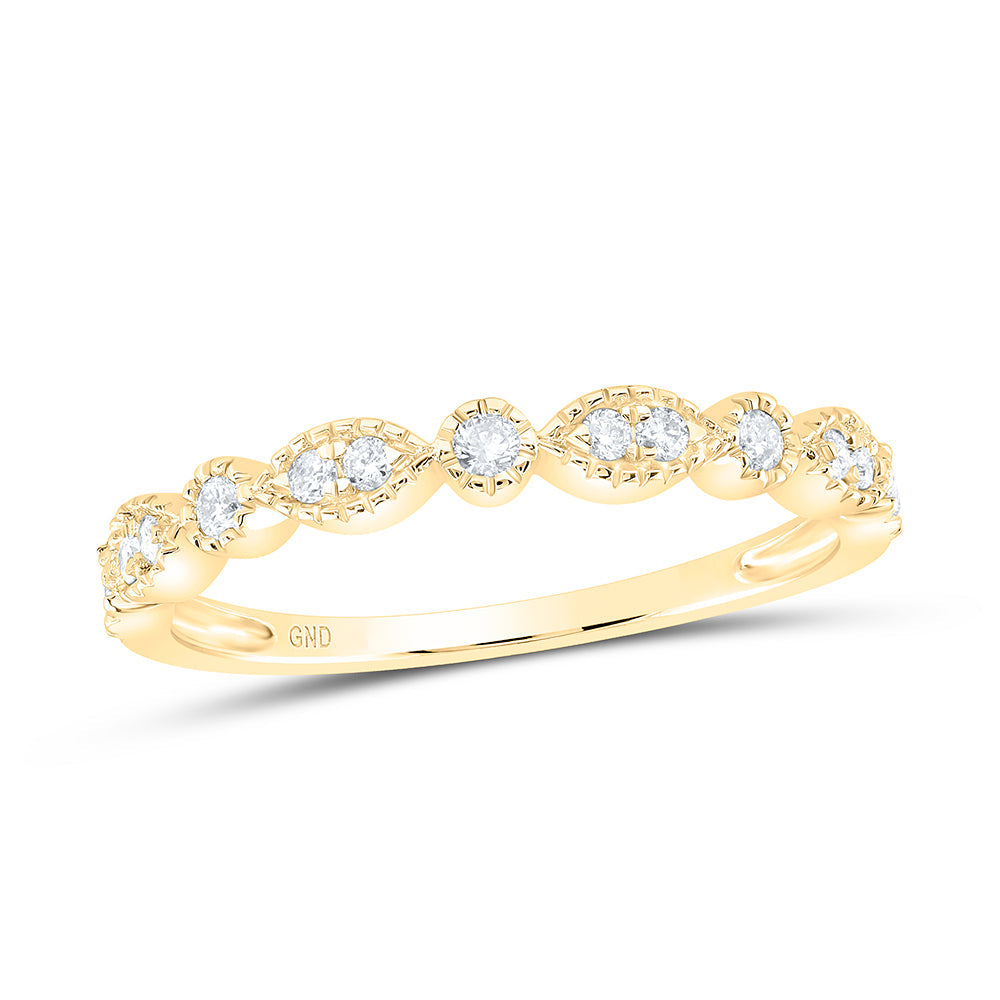 14kt Yellow Gold Womens Round Diamond Milgrain Stackable Band Ring 1/6 Cttw 7 Daisy Joyeria