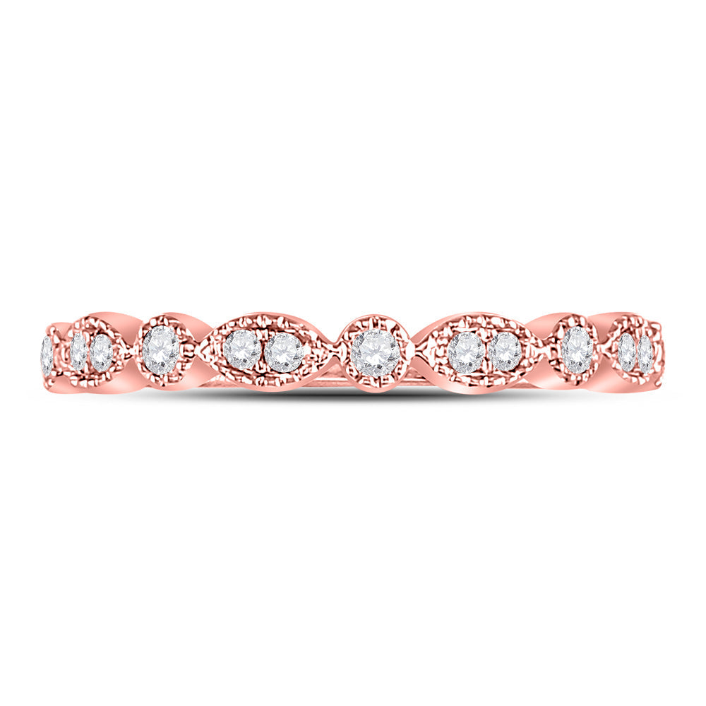 10kt Rose Gold Womens Round Diamond Milgrain Stackable Band Ring 1/6 Cttw 7 Daisy Joyeria