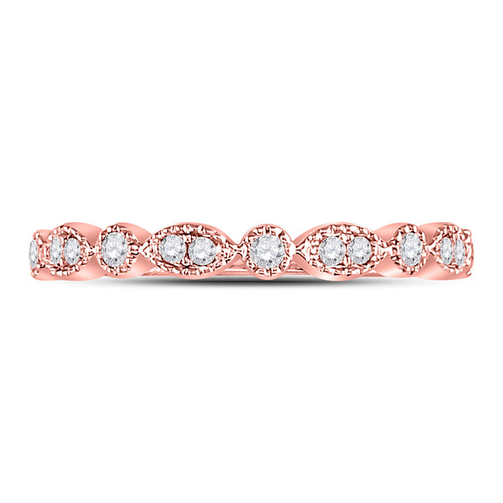 10kt Rose Gold Womens Round Diamond Milgrain Stackable Band Ring 1/6 Cttw 7 Daisy Joyeria
