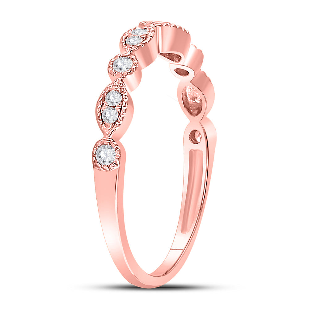 10kt Rose Gold Womens Round Diamond Milgrain Stackable Band Ring 1/6 Cttw 7 Daisy Joyeria