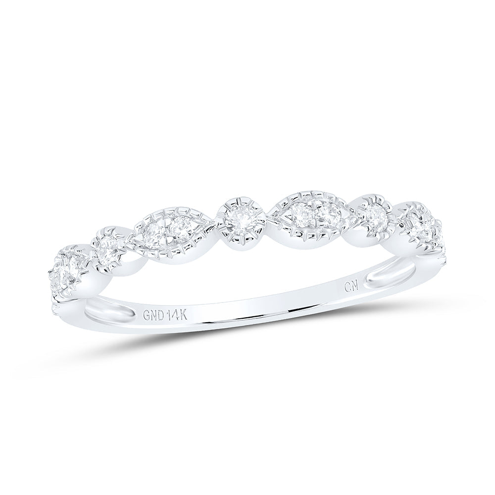 14kt White Gold Womens Round Diamond Milgrain Stackable Band Ring 1/6 Cttw 7 Daisy Joyeria