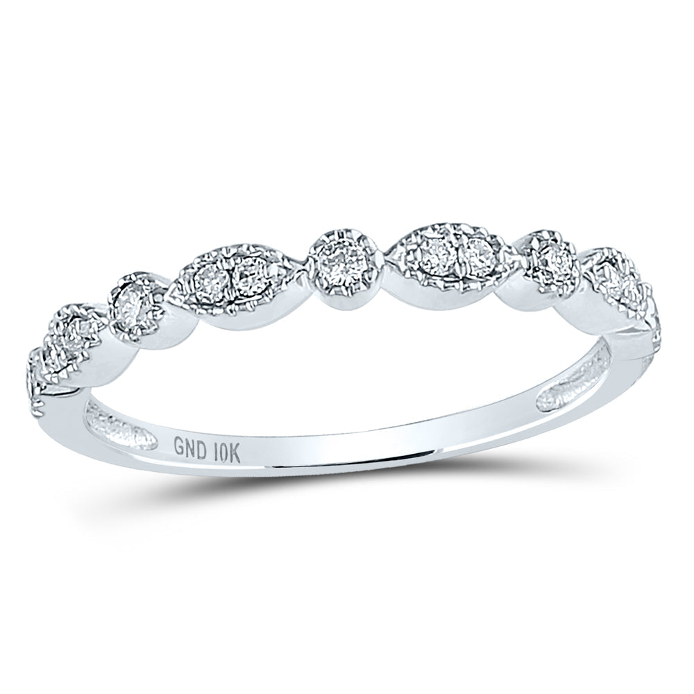 10kt White Gold Womens Round Diamond Milgrain Stackable Band Ring 1/6 Cttw 7 Daisy Joyeria