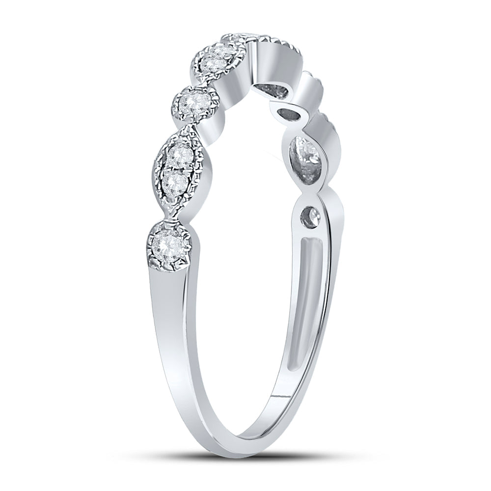 10kt White Gold Womens Round Diamond Milgrain Stackable Band Ring 1/6 Cttw 7 Daisy Joyeria