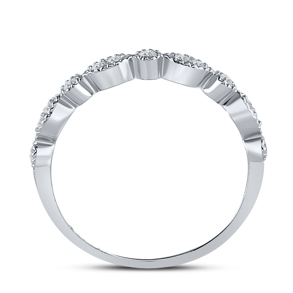 10kt White Gold Womens Round Diamond Milgrain Stackable Band Ring 1/6 Cttw 7 Daisy Joyeria
