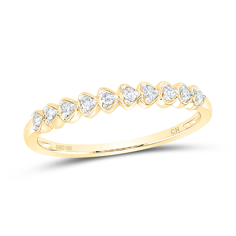 10kt Yellow Gold Womens Round Diamond Heart Stackable Band Ring 1/10 Cttw 7 Daisy Joyeria