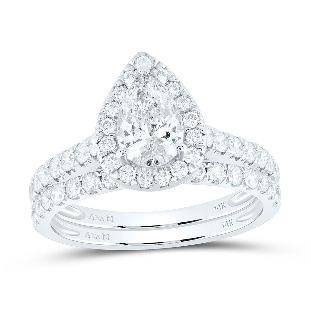 14kt White Gold Womens Pear Diamond Bridal Wedding Engagement Ring Band Set 1-1/2 Cttw (Certified) 7 Daisy Joyeria