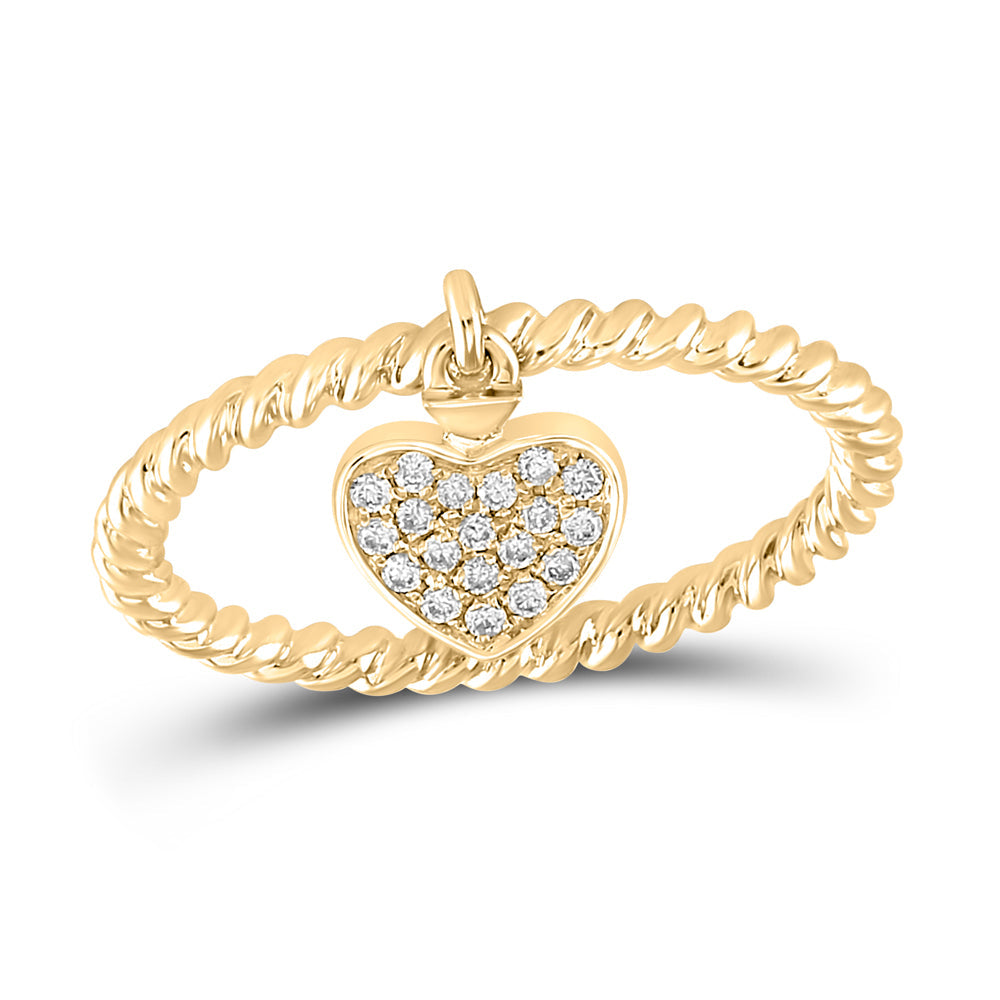 10kt Yellow Gold Womens Round Diamond Heart Dangle Rope Stackable Band Ring 1/10 Cttw 7 Daisy Joyeria