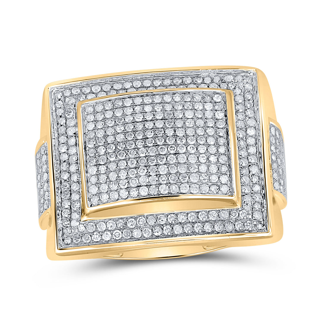 10kt Yellow Gold Mens Round Diamond Square Cluster Ring 1.00 Cttw 10 Daisy Joyeria