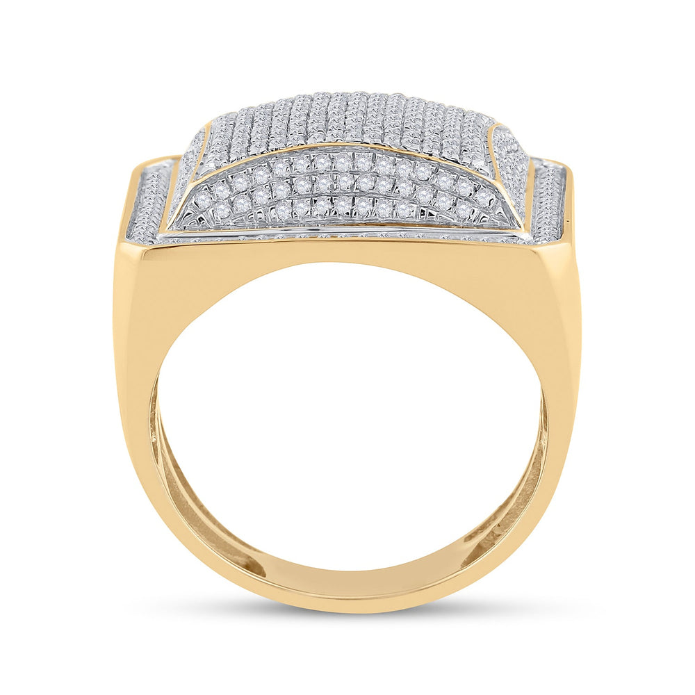 10kt Yellow Gold Mens Round Diamond Domed Square Cluster Ring 1.00 Cttw 10 Daisy Joyeria