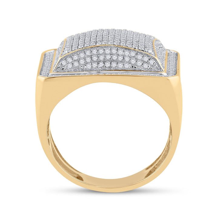 10kt Yellow Gold Mens Round Diamond Domed Square Cluster Ring 1.00 Cttw 10 Daisy Joyeria