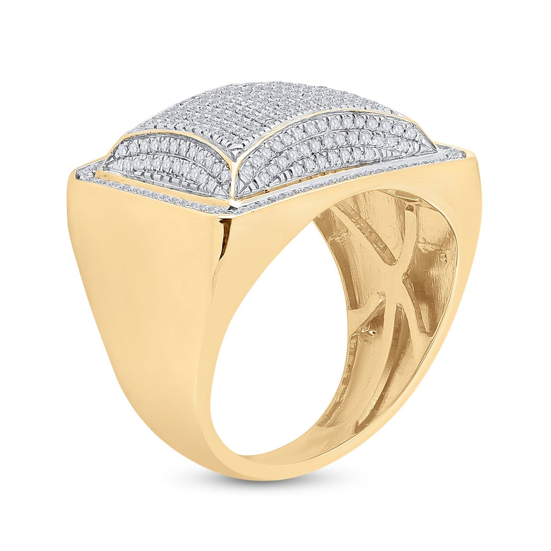 10kt Yellow Gold Mens Round Diamond Domed Square Cluster Ring 1.00 Cttw 10 Daisy Joyeria