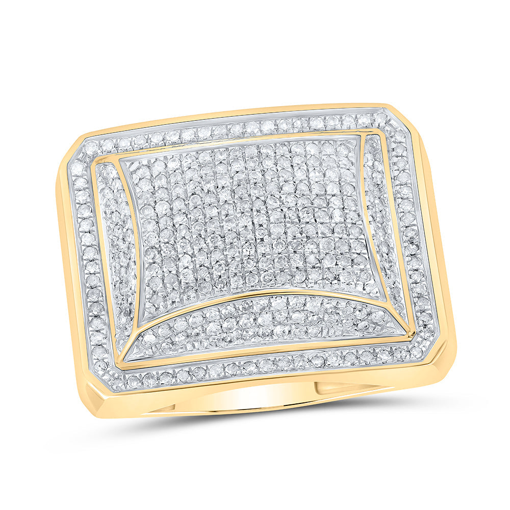 10kt Yellow Gold Mens Round Diamond Domed Square Cluster Ring 1.00 Cttw 10 Daisy Joyeria