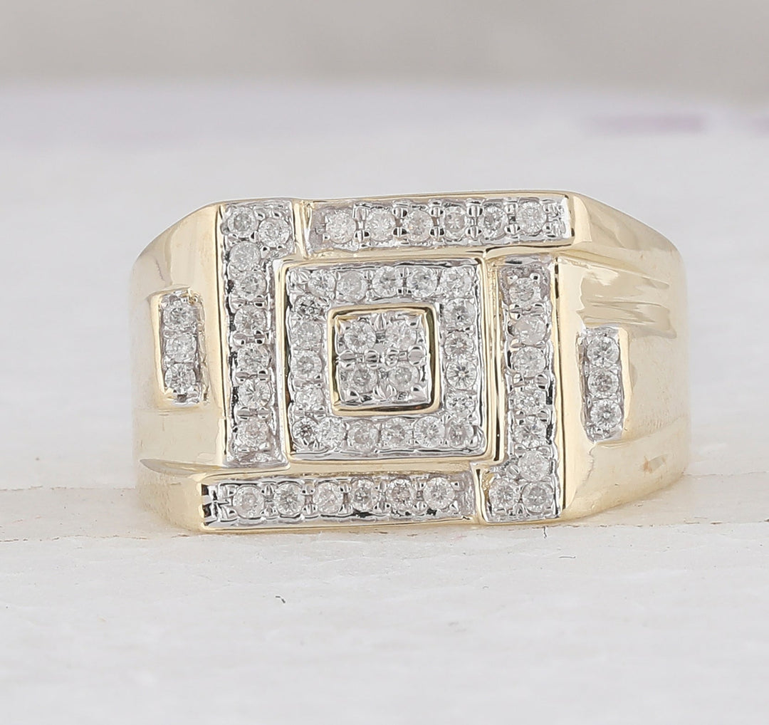 10kt Yellow Gold Mens Round Diamond Square Cluster Ring 1/2 Cttw 10 Daisy Joyeria