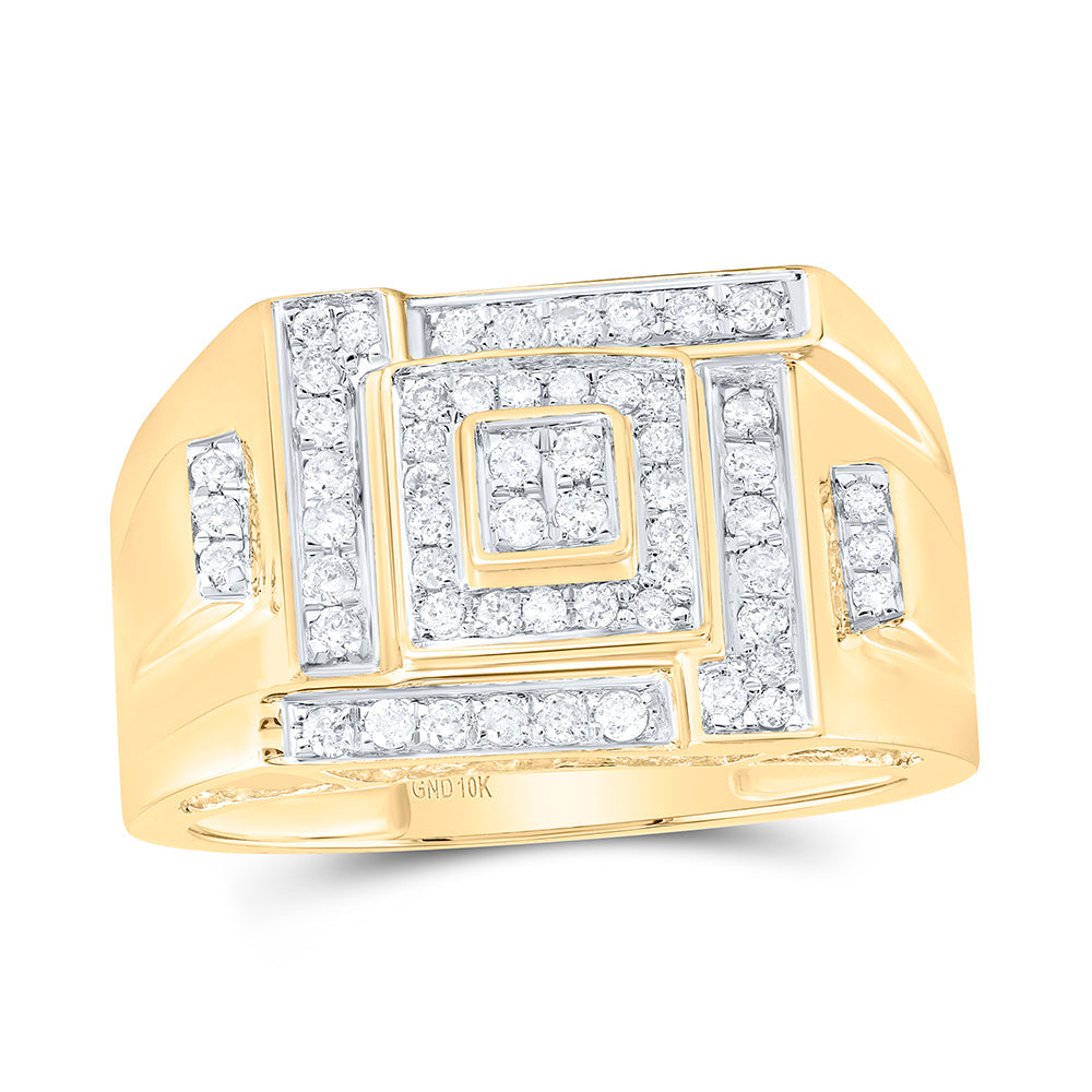 10kt Yellow Gold Mens Round Diamond Square Cluster Ring 1/2 Cttw 10 Daisy Joyeria