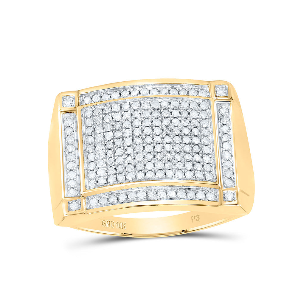 10kt Yellow Gold Mens Round Diamond Rectangle Cluster Ring 1/2 Cttw 10 Daisy Joyeria
